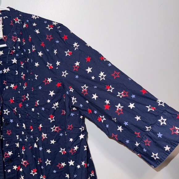 Scandia Woods Womens Navy Star Print Tunic Top L 3/4 Sleeve Button-Front 100% Co - Picture 5 of 5
